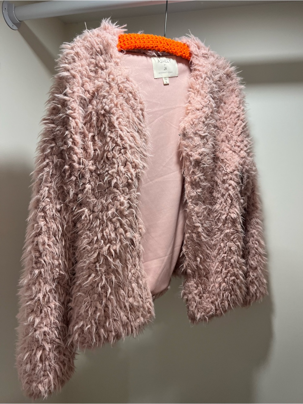 Ashley By 26 International Blush Pink Shaggy Faux Fur Cardigan
